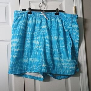 Lands' End blue white elastic drawstring waist swim trunks  Sz XXL NWOT